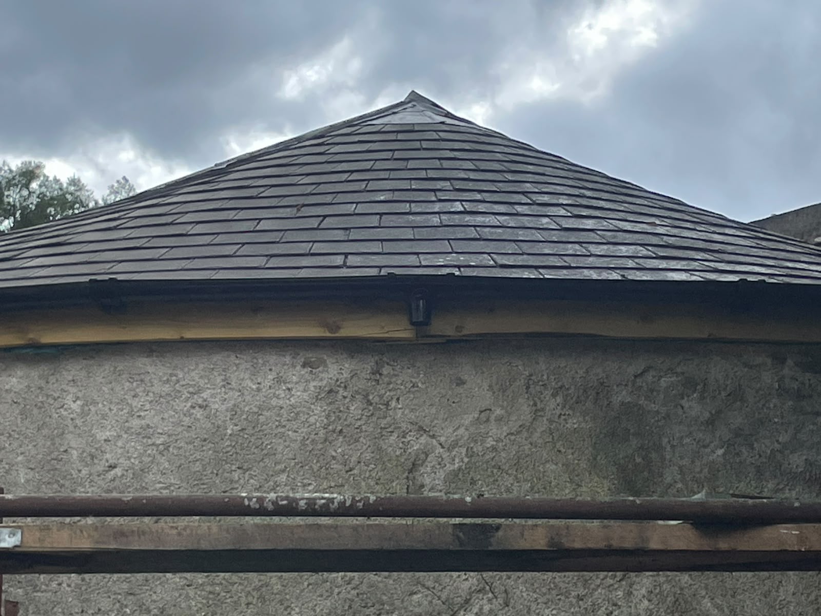 New slate tower roof seen from below by Stonevale Construction